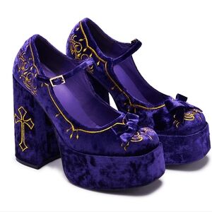 Purple Velvet Platform Zapato Mary Jane Shoes By KOI FOOTWEAR